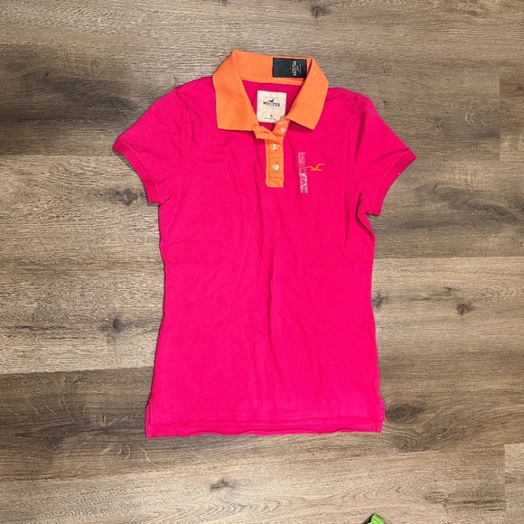 NWT Hollister Co Hot Pink/ Orange Polo Shirt Size M - Picture 1 of 3